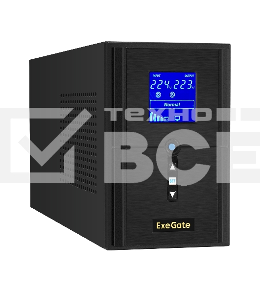 Источник бесперебойного питания (инвертор, синус, для котла) ExeGate SineTower SZ-1000.LCD.AVR.2SH.1C13.USB <1000VA/800W, чистая синусоида, LCD дисплей, AVR, 2*Schuko+1*C13, USB, линейно-интерактивный, внешняя батарея 24В до 200Ач, Black>