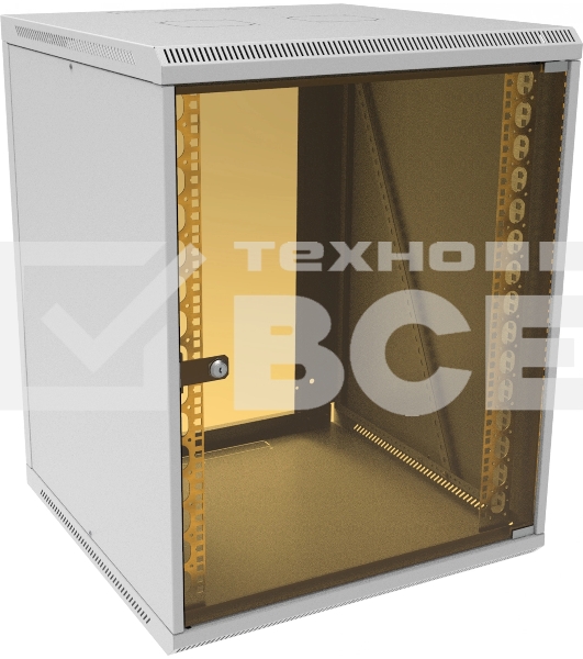 Шкаф коммутационный Suprlan (05-1506) настенный 15U 600x600мм пер.дв.стекл направл.под закл.гайки 70кг RAL 7035 535мм 29.7кг 750мм