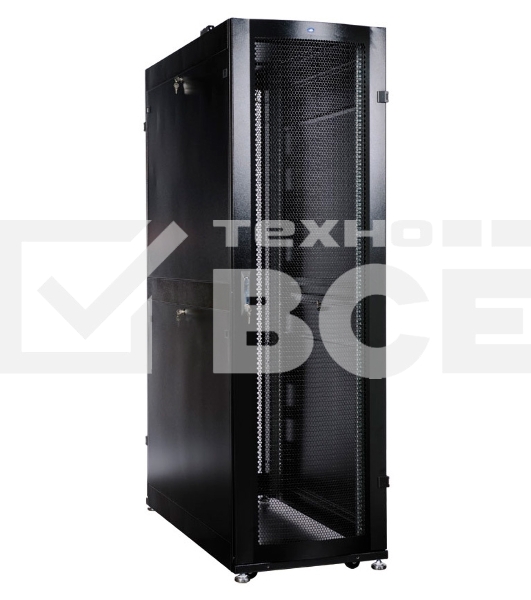 Шкаф серверный ПРОФ напольный 48U (600x1000) дверь перфор., задние двойные перфор., черный, в сборе (ШТК-СП-48.6.10-48АА-9005) (1 коробка)