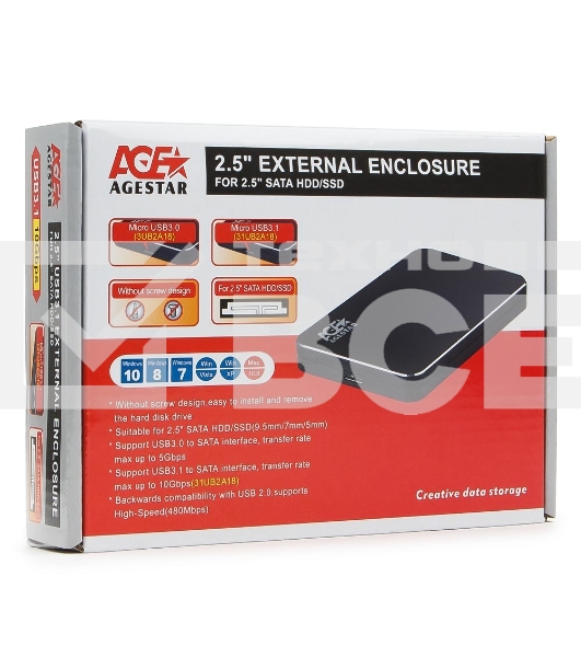 Внешний корпус для HDD AgeStar 3UB2A18 SATA алюминий черный 2.5'