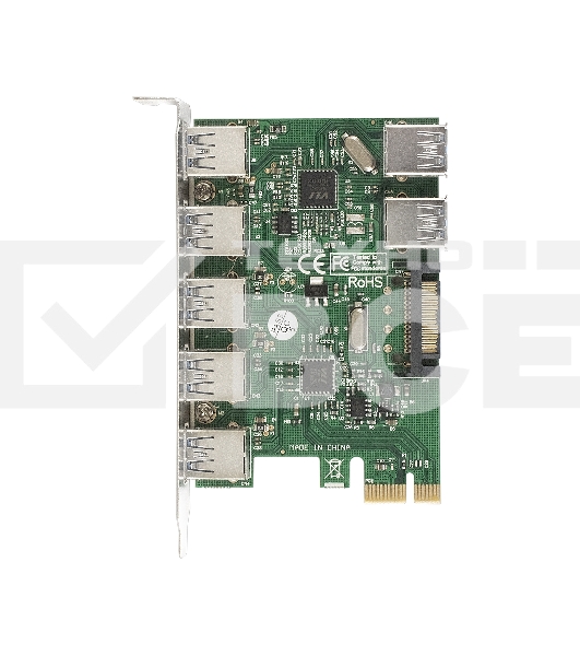 Контроллер ExeGate EXE-317 PCI-E 2.0, 5*USB3.0 ext + 2*USB3.0 int, разъем доп.питания (OEM)