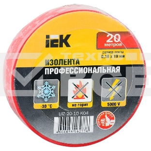 Изолента Iek UIZ-20-10-K04 0,18х19 мм красная 20 метров ИЭК