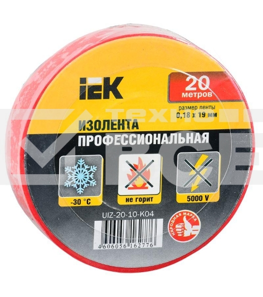 Изолента Iek UIZ-20-10-K04 0,18х19 мм красная 20 метров ИЭК