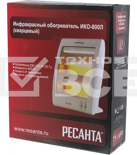 Инфракрасный обогреватель Ресанта ИКО-800Л, белый, кварцевый, 800 Вт, 8 м2 (67/5/9)