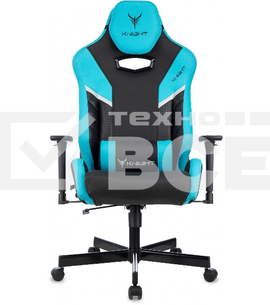 Кресло игровое Knight Thunder 5X черный/голубой эко.кожа крестов. металл
