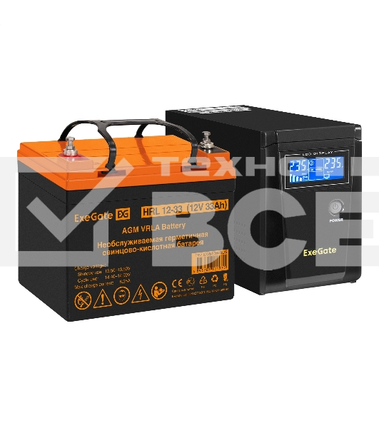 Комплект Источник бесперебойного питания EX295986RUS + батарея 33Aч EX285664RUS 1шт (инвертор, синус, для котла) ExeGate SineTower SZ-600.LCD.AVR.1SH <600VA/360W, чистый синусоида, LCD дисплей, AVR, 1*Schuko, линейно-интерактивный, Black> + батарея ExeGat