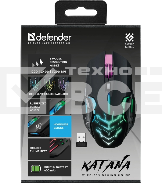 Мышь беспроводная Defender Katana GM-511 черный, 3200 dpi, радиоканал, USB, кнопки - 6