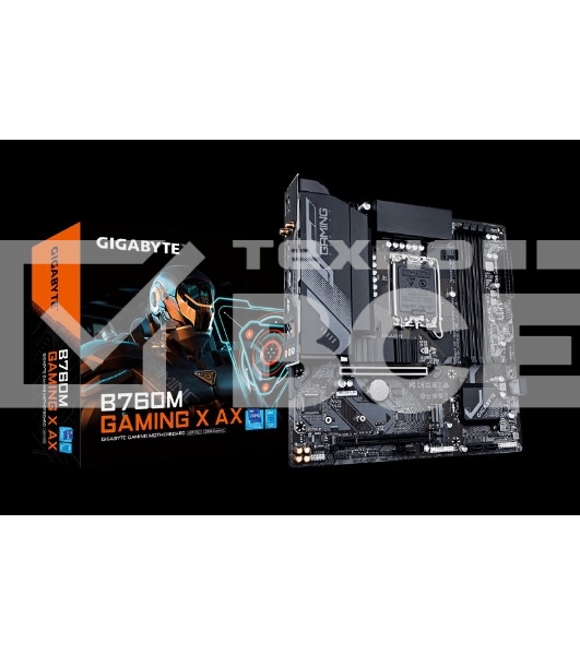 Материнская плата Gigabyte B760M GAMING X AX, LGA 1700, Intel B760, 4xDDR5, 4xSATA, 2xM.2, 1xPCIe 4.0 x16, 1xPCIe 3.0 x16, 1xHDMI, 1xDP, 1x 2.5Gb LAN, 5xUSB-A 2.0, 3xUSB-A 3.2 Gen 1, 3x3.5 мм, 7.1, mATX