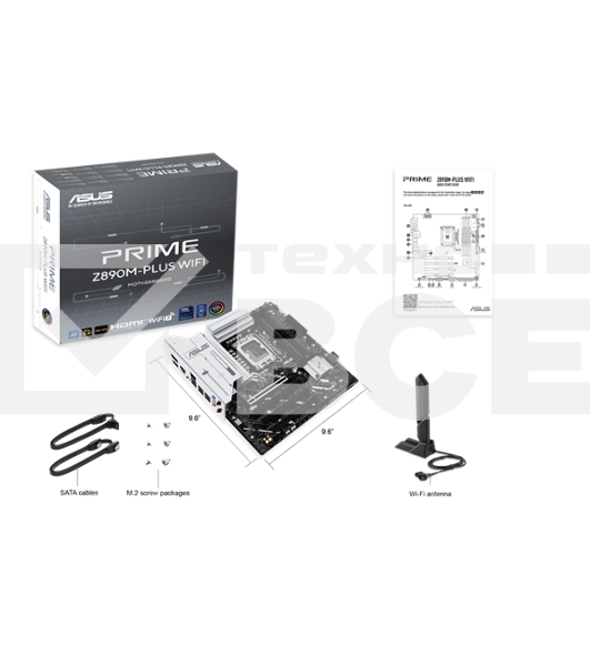 Материнская плата ASUS PRIME Z890M-PLUS WIFI, LGA 1851, Intel Z890, 4xDDR5, 6xSATA, 3xM.2, 1xPCIe 5.0 x16, 1xPCIe 4.0 x4, 2xPCIe 4.0 x1, 1xHDMI, 1xDP, 1x2.5Gb LAN, 2xUSB-A 2.0, 4xUSB-A 3.2 Gen 1, 1xUSB-A 3.2 Gen 2, 1xUSB-C 3.2 Gen 2x2, 3x3.5 мм, 7.1, mATX