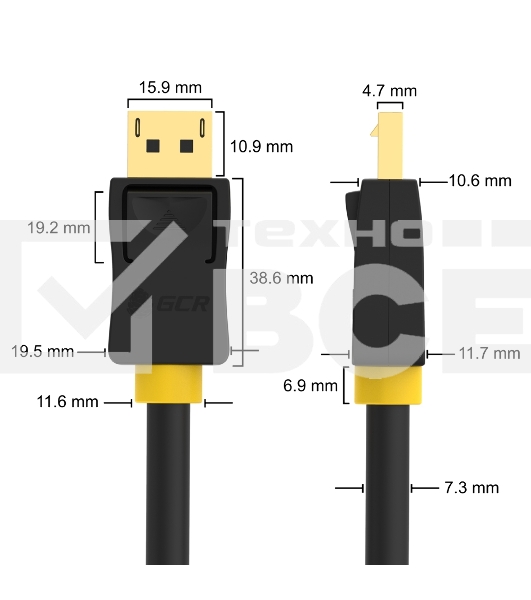 Кабель GCR PROF 1.5m DisplayPort v1.4, 8K 60Hz, 4K 165Hz, черный, ферритовые кольца