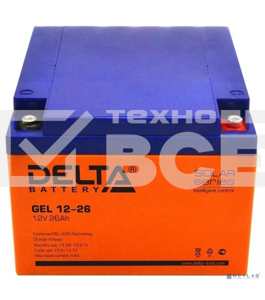 Аккумуляторная батарея Delta GEL 12-26 напряжение 12В, емкость 26Ач (174х166х125mm)