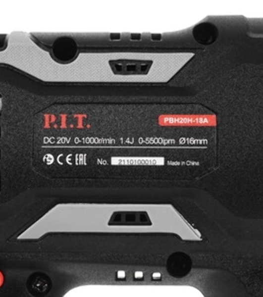 Перфоратор P.I.T. PBH20H-18A/1, SDS-plus, 20 В, 1,4 Дж, от аккумулятора