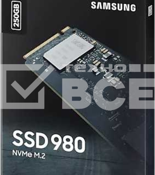 Накопитель SSD Samsung 980, 250GB, PCIe 3.0 x4, M.2 2280, NVMe, R/W 2900/1300