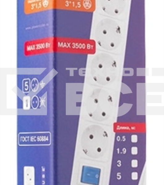 Сетевой фильтр Power Cube 1,9 м 6 розеток (белый) 16B/3,5кВт