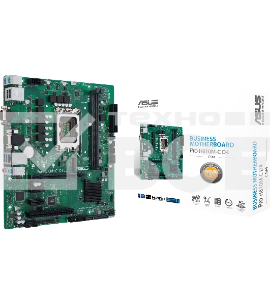 Материнская плата ASUS Pro H610M-C D4-CSM, LGA 1700, Intel H610, 2xDDR4, 4xSATA, 1xM.2, 1xPCI-E 4.0 x16, 1xPCI, 1xDP, 1xHDMI, 1xVGA, 1x 1Gb LAN, 2xUSB-A 2.0, 2xUSB-A 3.2 Gen 1, 3x3.5 мм, 7.1, Micro-ATX