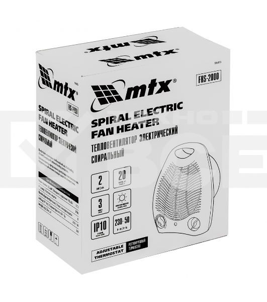 Тепловентилятор MTX FHS-2000, белый, 1000/2000 Вт, 25 м2, термостат