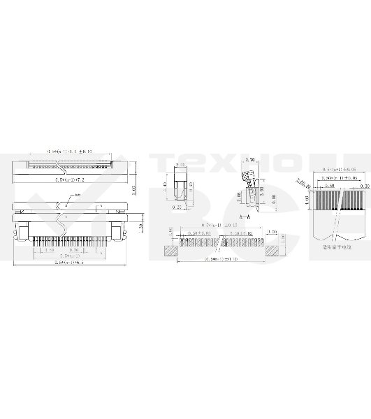 Разъем FPC  Half Coverage Bottom Contact 0.5K-BX-28PWB 28 pin высота 2мм шаг 0,5мм