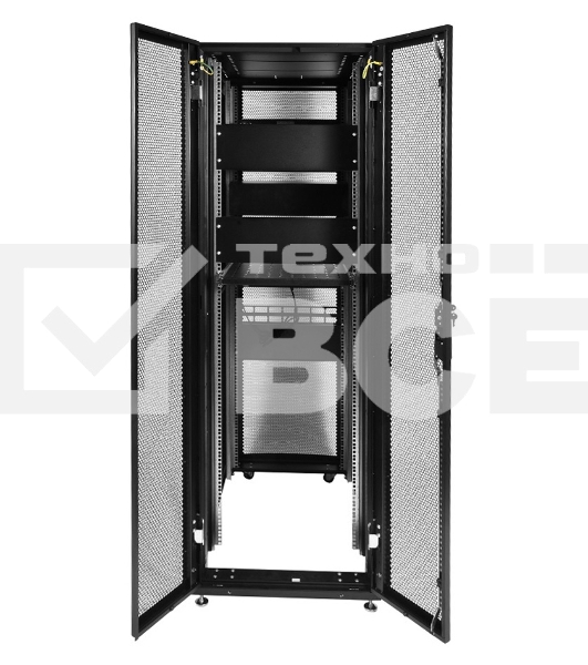 Шкаф серверный ПРОФ напольный 48U (600x1000) дверь перфор., задние двойные перфор., черный, в сборе (ШТК-СП-48.6.10-48АА-9005) (1 коробка)