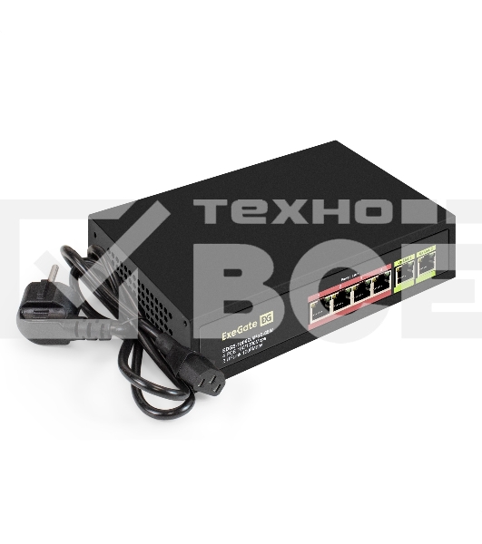 Коммутатор неуправляемый ExeGate EDGS-1006D.4PoE-65W (6-портовый гигабитный UTP 10/100/1000 Base-T: 4 порта IEEE 802.3af (PoE), мощность PoE: 15,4W, суммарно 65W, 2 порта RJ45 uplink, настенный/настольный, металлический корпус)