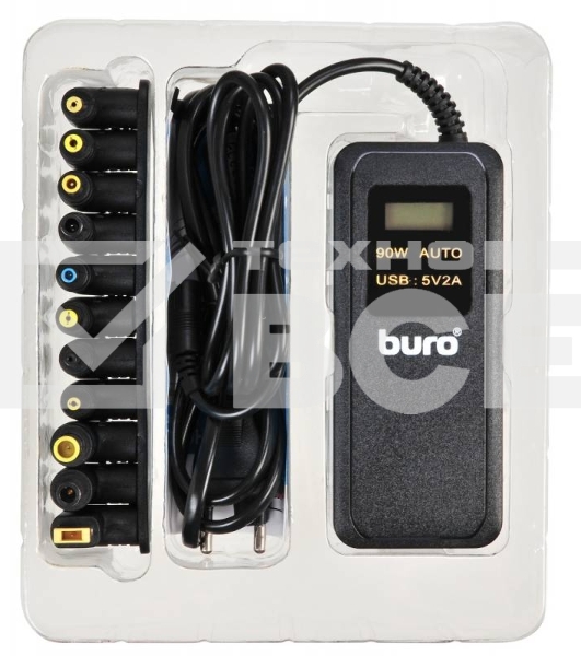 Блок питания Buro BUM-0065A90 автоматический 90W 12V-20V 11-connectors 5A 1xUSB 2.1A от бытовой электросети LСD индикатор