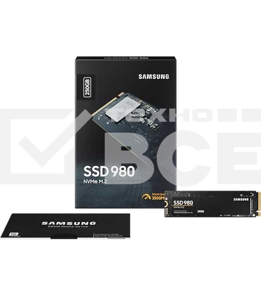 Накопитель SSD Samsung 980, 250GB, PCIe 3.0 x4, M.2 2280, NVMe, R/W 2900/1300