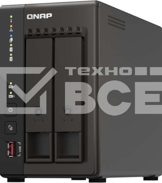 SMB QNAP TS-253E-8G NAS, 2-tray w/o HDD. 2xHDMI-port. 4-core Celeron J6412 2-2.6 GHz, 8GB DDR,  2x2.5Gb LAN, 2 x M.2 2280 PCIe Gen 3 x2, 2x USB 3.2 Gen 2 (10Gbps) Port, 2x USB 2.0 port