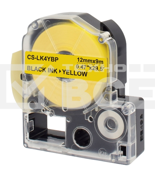 Картридж ленточный Cactus CS-LK4YBP черный шрифт, желтый фон (12 мм, 9 м) для Epson LW300/LW400/LW700/LW600P/LW1000P/K400/Z700/Z900