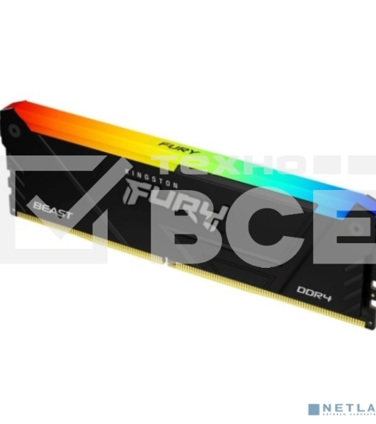 Оперативная память Kingston Fury Beast, DDR4, 8GB (1x8GB), 3600MHz, CL17, с радиатором, RGB, черный