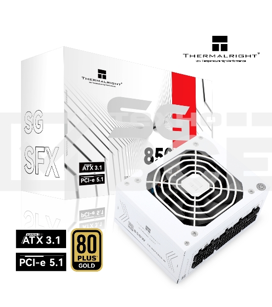 Блок питания Thermalright, 850W 80+ Gold (SFX, 3.1, PCIe 5.1, Full modular, 1x24(20+4)pin, 1xCPU 8(4+4)pin, 2xPCIe*2 8(6+2)pin, 1x12VHPWR PCIe 5.1 12+4pin 600mm, 3xSATA3, 3xMOLEX4pin, Active, 92x92mm, 100x125x64mm, APFC, OPP, OVP, OTP, OCP, SCP, UVP, whit