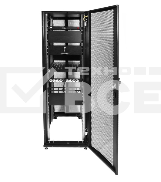 Шкаф серверный ПРОФ напольный 48U (600x1000) дверь перфор., задние двойные перфор., черный, в сборе (ШТК-СП-48.6.10-48АА-9005) (1 коробка)