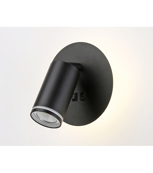 Настенный светильник с выключателем Ambrella light FW2463 BK черный GU10 max 12W+LED 4200K 7W D145*150