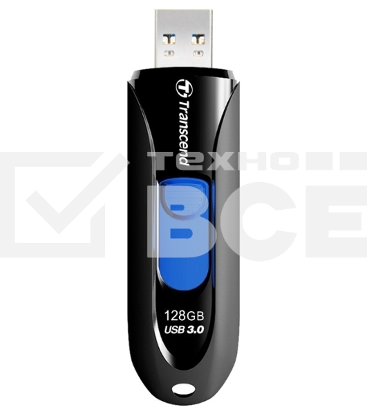 Флешка USB Transcend JetFlash 790 (TS128GJF790K), 128Gb, USB 3.0, R/W 90/40, черный/синий
