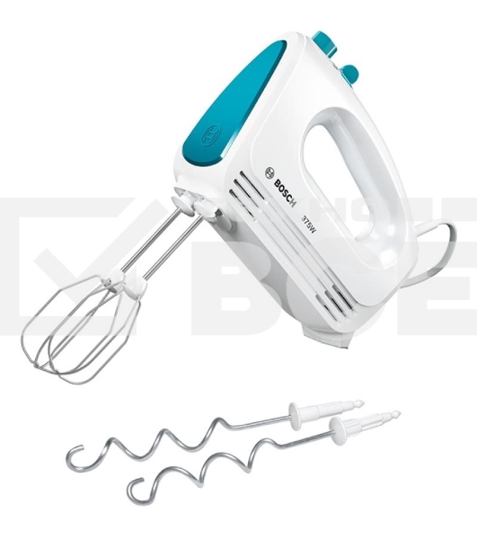 Миксер Bosch MFQ2210D , 375 Вт, цвет: белый/ голубой, 4 скорости+ импульс.режим, 2 крюка+ 2 венчика