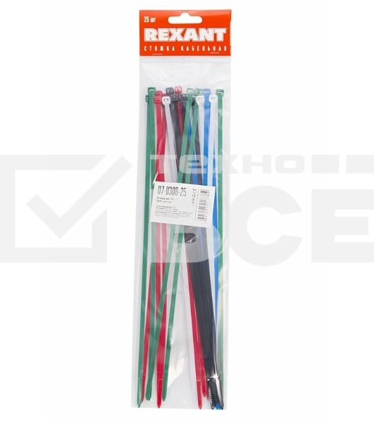 Хомут-стяжкa нeйлонoвая Rexant 300x4,8 мм, цветная, упаковка 25 шт.