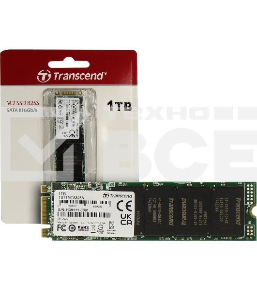 Накопитель SSD Transcend MTS825, 1TB, M.2 2280, SATA 3, R/W 550/500 MB/s