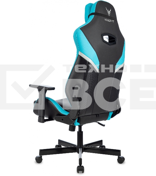 Кресло игровое Knight Thunder 5X черный/голубой эко.кожа крестов. металл