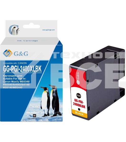 Картридж струйный G&G GG-PGI-2400XLBK (PGI-2400XL BK) черный (74.6 мл) для Canon Maxify iB4040/iB4140/МВ5040/MB5140/МВ5340/MB5440