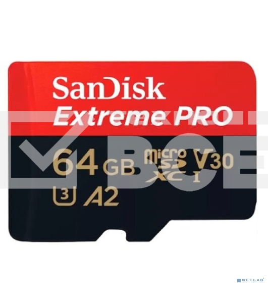 Карта памяти SanDisk Extreme Pro microSD UHS I Card 64GB for 4K Video on Smartphones, Action Cams & Drones 200MB/s Read, 90MB/s Write, Lifetime Warranty