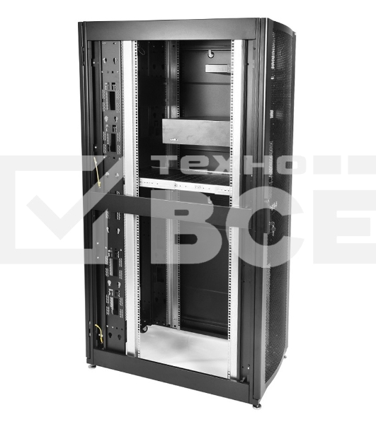 Шкаф серверный ПРОФ напольный 48U (600x1000) дверь перфор., задние двойные перфор., черный, в сборе (ШТК-СП-48.6.10-48АА-9005) (1 коробка)