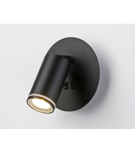Настенный светильник с выключателем Ambrella light FW2463 BK черный GU10 max 12W+LED 4200K 7W D145*150