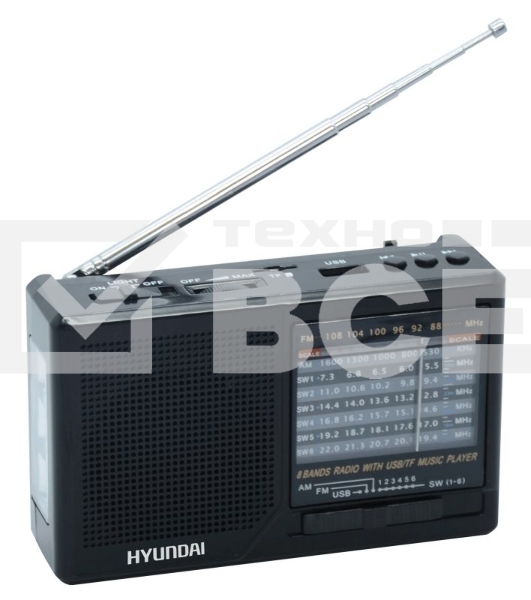 Радиоприемник портативный Hyundai H-PSR140 черный USB microSD