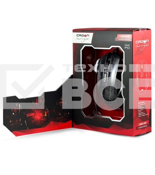 Мышь проводная Crown Gaming CMXG-601 черный, 1800 dpi, USB, кнопки - 7