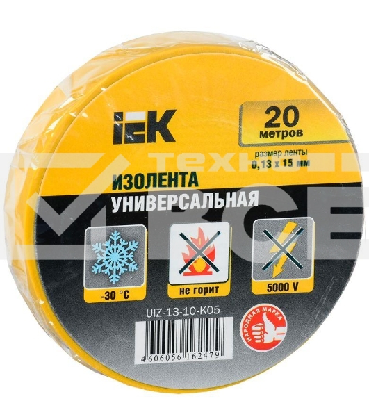 Изолента Iek UIZ-13-10-K05 0,13х15 мм желтая 20 метров ИЭК