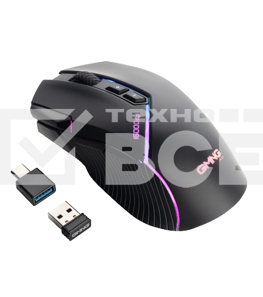Мышь GMNG XM001 черный оптическая (16000dpi) беспроводная USB/USB-C (7but)