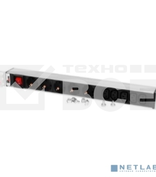 Блок розеток ЦМОRem-10 без шнура с выкл., 5 Schuko, 5 IEC 60320 C13, вход IEC 60320 C14, 10A, алюм., 19