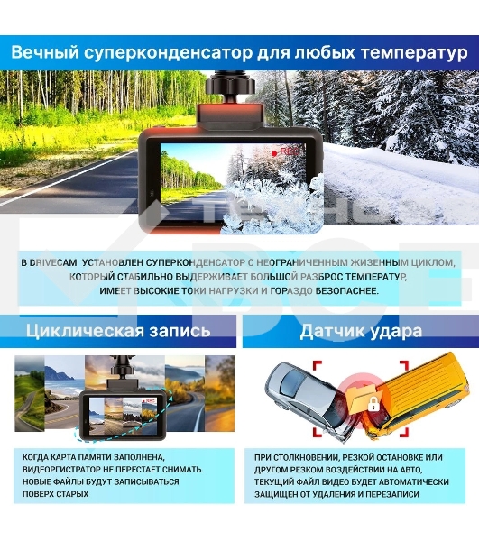 Видеорегистратор с радар-детектором TrendVision DriveCam Real 4K Signature LNA 2CH GPS ГЛОНАСС черный
