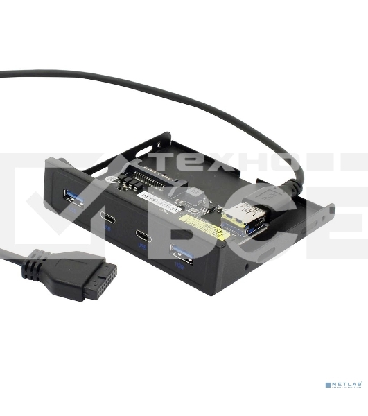 Планка портов ORIENT C092 3.5' на переднюю панель 2xUSB Type-C + 2xUSB 3.0 (USB3.2 Gen1), 20Pin кабель 50 см, металл, oem (31348)