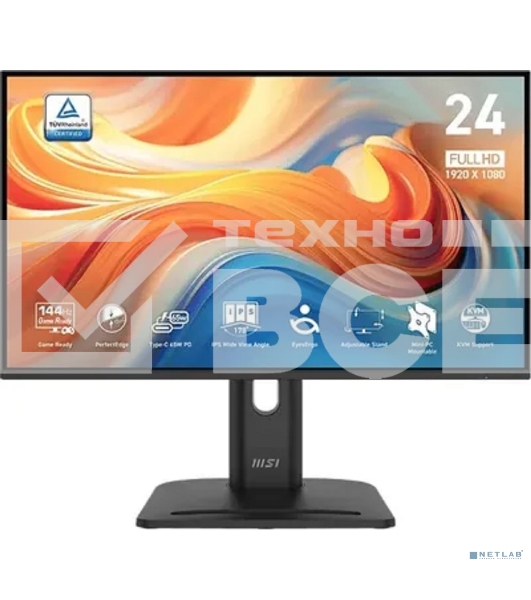 Монитор 23.8' MSI PRO MP245PHG E14 IPS 1920x1080, 144 Гц, 1 мс, 16:9, 300 кд/м², HDMI 2.0, DP 1.2, USB-C (65 Вт), USB Hub (2x USB-A, 1x USB-B), 3.5 Jack, динамики (2x2 Вт), HDR10, черный