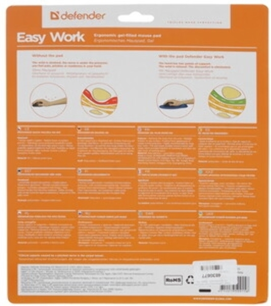 Коврик для мыши Defender гелевый Easy Work (серая лайкра) нескользящ.основа,260х225х5мм