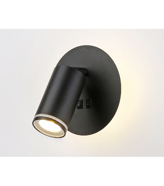 Настенный светильник с выключателем Ambrella light FW2463 BK черный GU10 max 12W+LED 4200K 7W D145*150